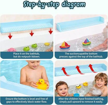 Splash Guard for Bathtub Kids - Silicone Bathtub Splash Guard with 11 Suction Cups, Bath Tub Play Shelf for Kids & Toy Holder, Prevent Water Spill in Bathroom, Fun Bath Time for Toddlers Baby(Blue)