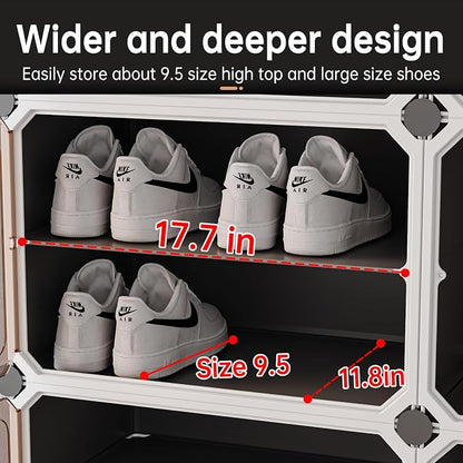 MAGINELS 6-Tier Shoe Rack,Expandable Plastic Shoe Cabinet. Shoe Storage with Door,Entryway, Closets, Hallway, and Bedroom.Accommodates Up to 24 Pairs of Shoes.Grey (3 by 6)