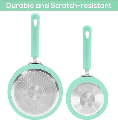 Utopia Kitchen Nonstick Stock Pot Saucepan Set with Lids, 1 Quart and 2 Quarts Multipurpose Stock Pots Set for Home, Kitchen or Restaurant, Green & Black