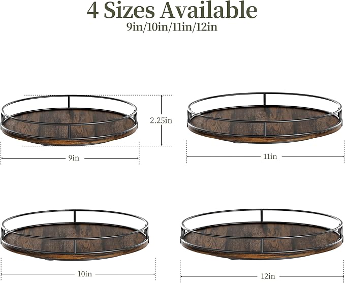 LAMU 10'' Lazy Susan Turntable Organizer for Table Top,Wooden Lazy Susan for Cabinet,Bathroom Vanity,Kitchen,Pantry,Spice Organization,Rotating Storage Tray for Table Decor