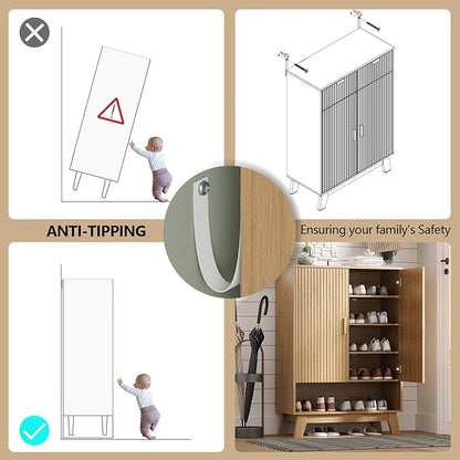 Shoe Cabinet Storage for Entryway, 5 Tier Fluted Shoe Storage Cabinet with Wooden Legs, Narrow Hidden Shoe Organizer with Adjustable Shelves, Freestanding Shoe Rack for Entryway, Hallway, Oak