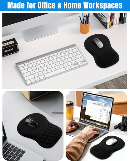 Ergonomic Mouse Pad with Wrist Rest, Slope Design Memory Foam Support, Smooth Lycra Surface, Non-Slip PU Base, Comfortable Mouse Mat for Office, Home, Computer Desk (Black)