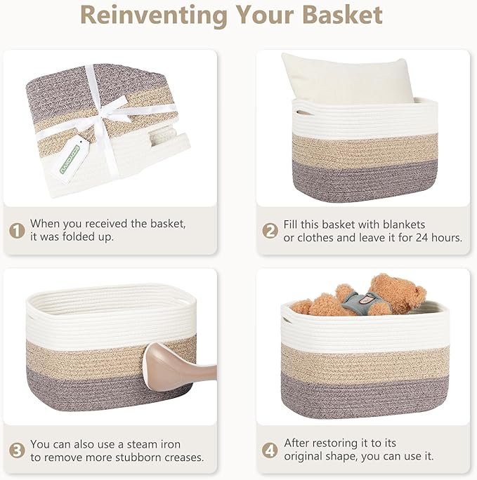 Cotton Rope Storage Basket, 15x10x9 Inches, Woven Basket for Shelves, Clothes, Towels, Books, and Laundry, Light Pink (2 Pack)