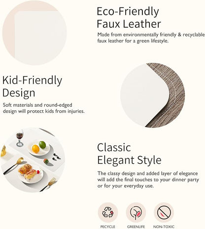 Maxpearl Faux Leather Placemats Set of 6 - Waterproof - Wipe Clean - Heat Resistant - Anti Slip Dining Table Place Mats, Suitable for Indoor & Outdoor Use, 17’’x12’’, Ivory White