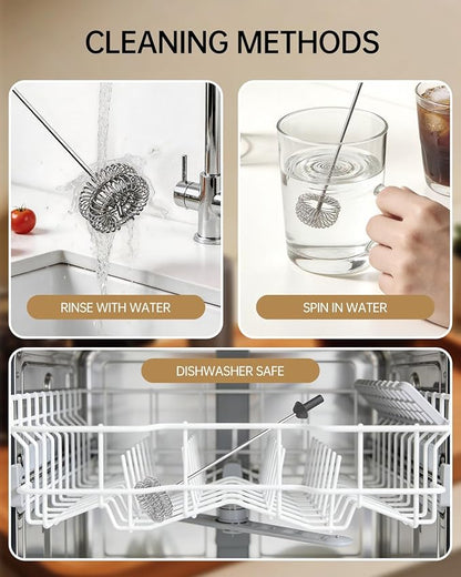 CIRCLE JOY Rechargeable Milk Frother Handheld with Stand, Dual Spring Whisk Electric Foam Maker, Detachable Hand Frother Wand Drink Mixer for Lattes, Cappuccino, Macchiato, Hot Chocolate, Silver