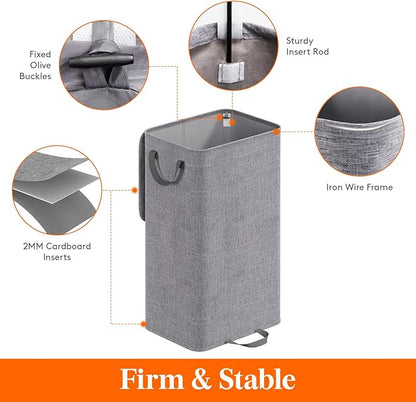 Lifewit Laundry Hamper with Lid and Removable Laundry Bag, Large Collapsible 1 Divider Dirty Clothes Basket with Handles for Bedroom, Laundry Room, Closet, Bathroom, College, 100L Gray