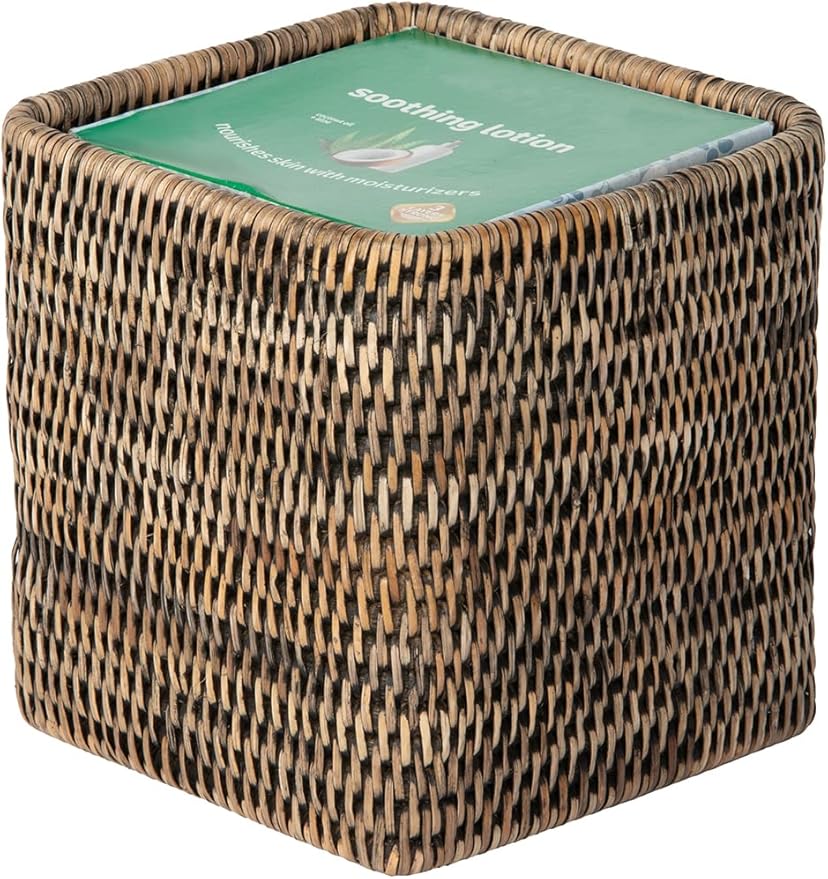 La Jolla Rattan Square Tissue Box Cover (Black-Wash)