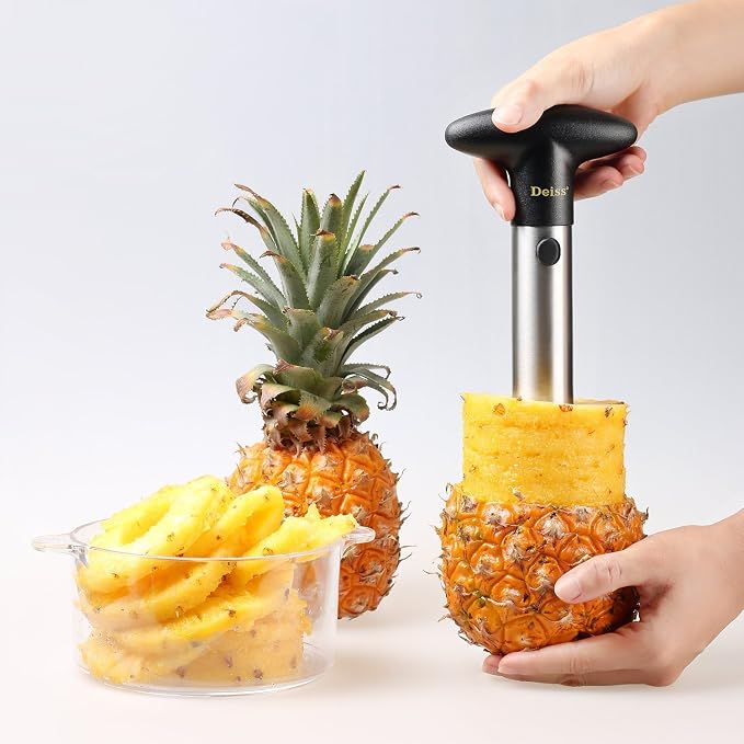 Deiss PRO Pineapple Corer — 2 in 1 Stainless Steel Pineapple Cutter Tool & Corer Tool Kitchen - Pineapple Corer And Slicer Tool - Fruit Cutter Tool, Pineapple Slicer And Corer - Dishwasher Safe