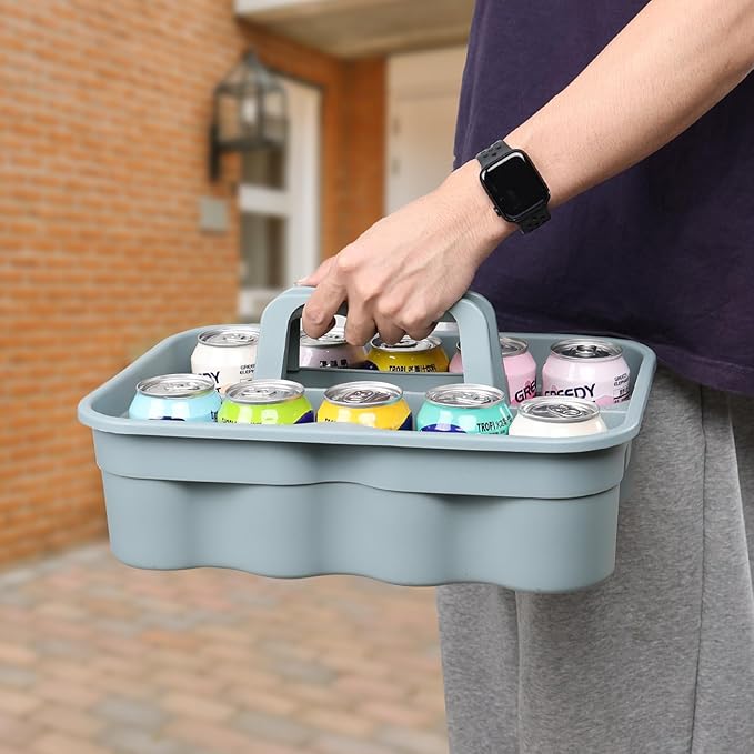 6-Pack Plastic Cleaning Caddy with Handle, 2 Compartments Caddy Basket, Gray