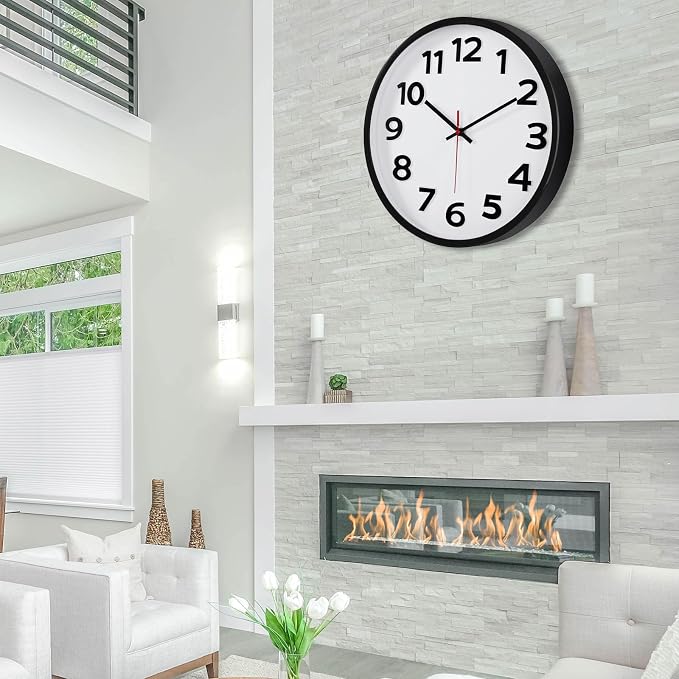 Keepcross 14 Inch Wall Clock Battery Operated Silent Non-Ticking, 3D Big Numbers Easy to Read, Analog Quartz Round Clock