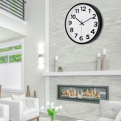 Keepcross 14 Inch Wall Clock Battery Operated Silent Non-Ticking, 3D Big Numbers Easy to Read, Analog Quartz Round Clock