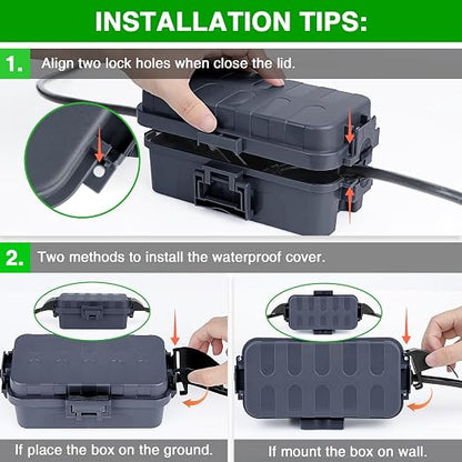 Flemoon [2 Pack] IP55 Small Outdoor Electrical Box Waterproof (Inner 5.9 x 3.2 x 1.8inch), Extension Cord Cover with Detachable Awning Covers for Plug, Outlet, Holiday Lights, Gray