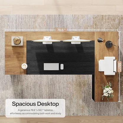 Tribesigns 78" L Shaped Executive Desk with Drawers, Large Office Computer Desk with Cabinet and Storage Shelves, Modern Business Furniture Sets Workstation for Home Office (Brown/Black)