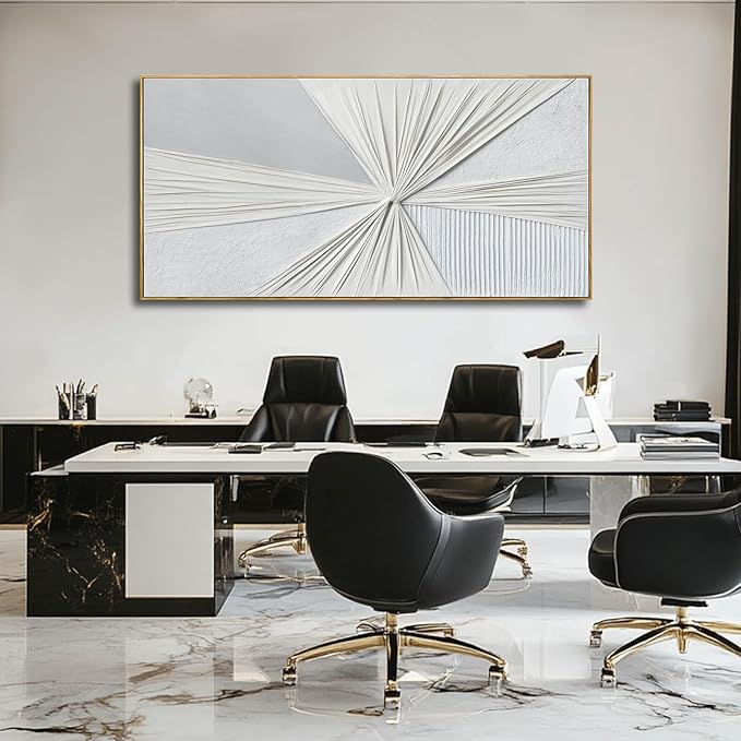 LEVERUP Large Abstract Wall Art White Wall Decorations for Living Room Office Hotel Modern Artwork Home Decor 29x58 Inches Ready to Hang