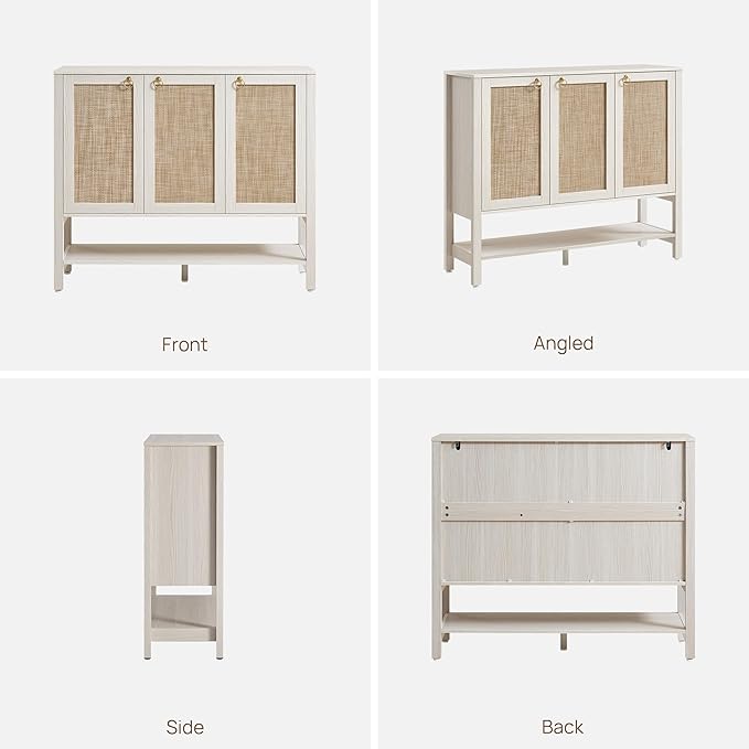 SICOTAS Rattan Shoe Cabinet with Storage - 30 Pairs Boho Shoe Organizer with 3 Doors & Adjustable Shelves, Large Farmhouse Shoe Rack Cabinet for Entryway, Hallway, Living Room (White)