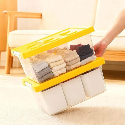 loobuu Plastic Storage Bins with Lids, Art Craft Supply Organizer Box with Brush Pot, Multipurpose Stackable Storage Containers for Organizing Tool, Craft, Crayon,Sewing(Yellow)