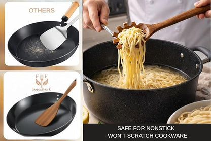 Wooden Kitchen Utensil Set, 9-Piece Teak Wood Kitchen Spoons for Cooking- Durable, Comfortable Grip, Non-Stick, Heat Resistant, Non-Scratch Kitchen Utensils-Perfect Cooking Gift