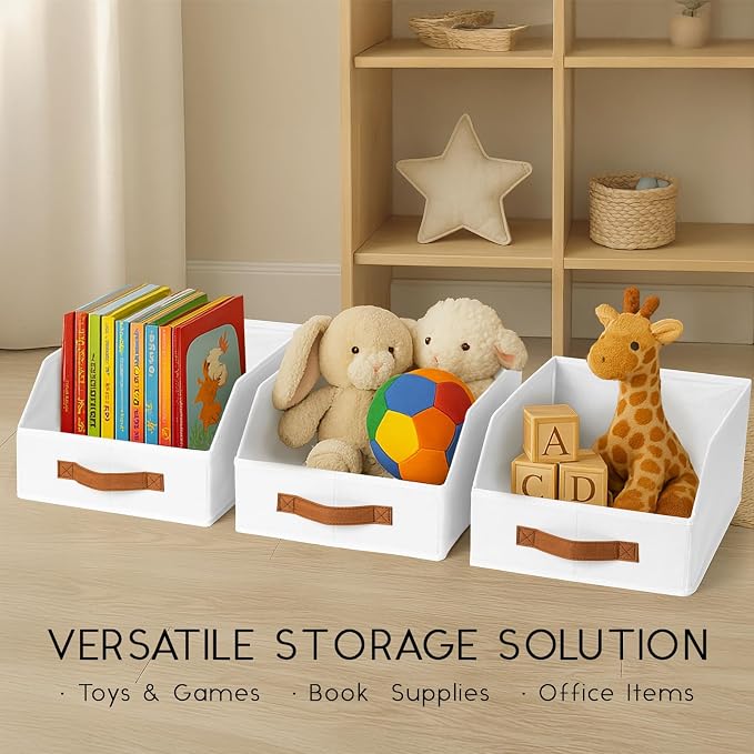 Homsorout Fabric Storage Bins for Organizing - 10 Pack Large Trapezoid Collapsible Storage Bins with Front Handle, Closet Organizers and Storage for Bedroom, Home Shelves, Small Spaces, White