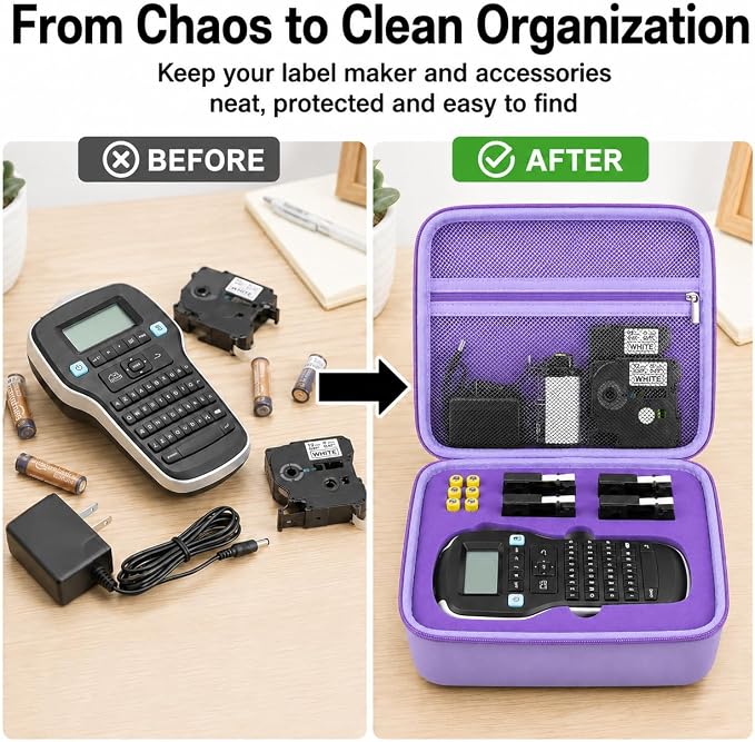 Case Compatible with DYMO Label Maker LabelManager 160/280 Portable Label Maker, Label Printer Storage Organizer for AC Adapter, Tape Cartirdges and More Accessories(Box Only) (Purple)