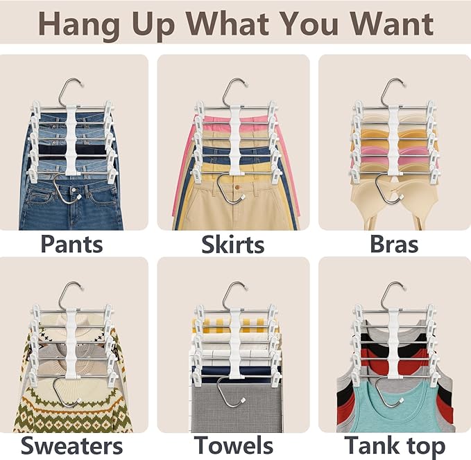 Skirt Hangers Pants Hangers Space Saving with Clips - 2 Pack - Space Saving Metal Closet Organizer for Shorts, Skirts, and Pants - Closet Organizer and Storage for Pants Jeans Skirts Legging