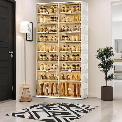 36 Pairs Shoes Storage Cabinet of 3-Step Fast Installation,Plastic Shoe Rack with Clear Magnetic Door for Display, Shoe Organizer for Sneaker, Sandals, Heels (2 Row, 9 Tier)