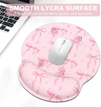 Ergonomic Mouse Pad with Wrist Rest and Keyboard Wrist Rest, Mousepad and Wrist Rest for Computer Keyboard, Non-Slip Rubber Base, Mouse Pad Wrist Support for Gaming, Pink Bow