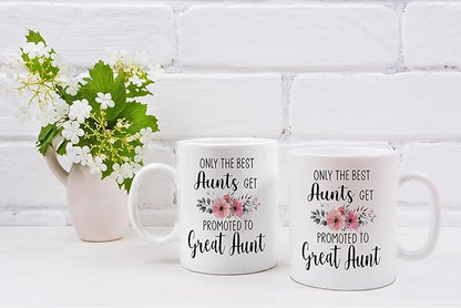 QASHWEY Only The Best Aunts Get Promoted to Great Aunt Coffee Mugs Mug, Funny Pregnancy Announcement Gifts for Aunt New Great Aunts, GreatAunt to Be Gifts Double Side Printed Ceramic Mug Cup 11 Ounce