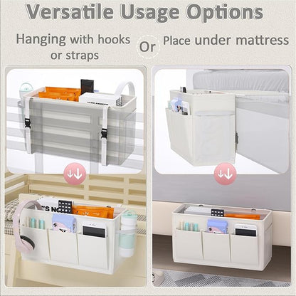 Edudif Dual-purpose Bedside Caddy Bedside Organizer, Bed Caddy with 6 Pockets, Versatile Bedside Storage Solution Magazine Remotes holder, ideal for Home, Dorm, Hospital, Crib Bed