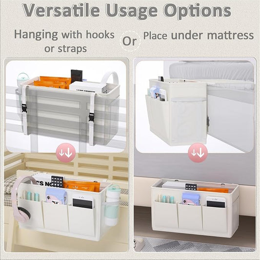 Edudif Dual-purpose Bedside Caddy Bedside Organizer, Bed Caddy with 6 Pockets, Versatile Bedside Storage Solution Magazine Remotes holder, ideal for Home, Dorm, Hospital, Crib Bed