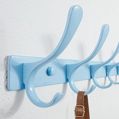 SKOLOO Coat Rack Wall Mounted - 10 Hooks, Pack of 2, Heavy Duty, Stainless Steel, Metal Coat Hanger, Sturdy Wall Hooks for Hanging Coats, Jacket, Clothes, Hat, Blue