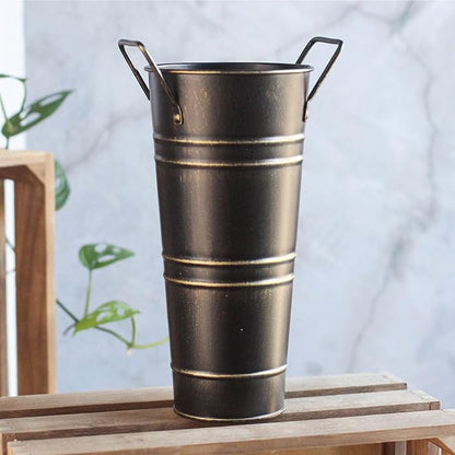 Metal Umbrella Stand Holder, Durable Freestanding Umbrella Rack Multi Functional Rustic Floral Bucket Floor Vase, Organizer for Entryway Porch Indoor Home Office (Black)