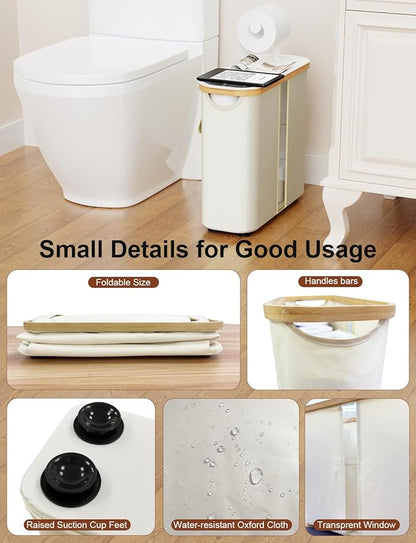 Toilet Paper Storage Basket Holder Holds 9-12 +1 Rolls Elegant Multi-Functional Bathroom Toilet Paper Holder Stand Storage Organizer Waterproof with Tray Hold Phone Wet Wipes Beige