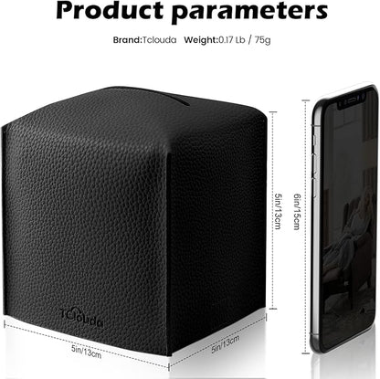 Tissue Box Cover, Tclouda, Modern PU Leather Square Tissue Box Holder for Creative Decorative, 2 Pack, Ideal for Bathrooms/Office/Car/Nightstand/Outdoor Tent/Dining Table, 5"X5"X5", Double Black