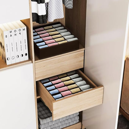Joyoldelf Sock Organizer Drawer Organizer - 2 Packs Underwear Organizer, 24 Cells Collapsible Closet Organizers and Storage Sock Holders Organizers for Storing Socks, Ties, Belts (Brown), LF001Brown