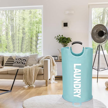 Maxsilan 90L Large Laundry Basket, Freestanding Tall Clothes Hamper, Collapsible Laundry Bag, Light Blue