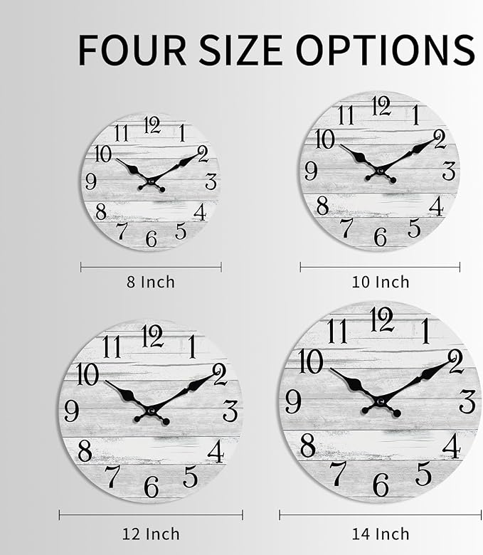 KECYET Wall Clock Battery Operated 14 Inch Large Gray Silent Non Ticking Country Rustic Design Vintage Retro Decorative for Bathroom Kitchen Bedroom