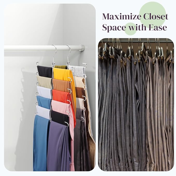 Leggings Hangers for Closet,2 Pack Metal Yoga Pants Hanger Hold 24 Leggings,Scarf Organizer,Closet Organizer for Pants,Scarf,Tank Tops,Bra,Jeans