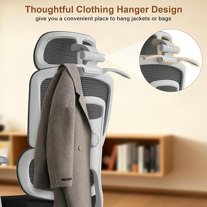 Ergonomic Office Chair with Lumbar Support,Headrest, and6D Armrests - Mesh Computer Chair with Coat Hook-500 lbsWeight Capacity - Extra-Wide Seat- High-Back Office Chair, Black