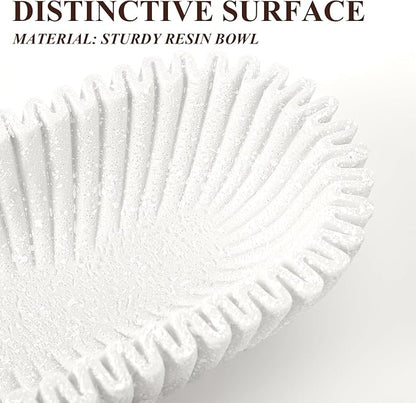 Large Decorative Bowl for Home Decor Long Dough Key Bowls Coffee Table Decor Centerpiece White Ruffle Scalloped Resin Modern Handicraft Bowl for Kitchen Counter Farmhouse Entryway