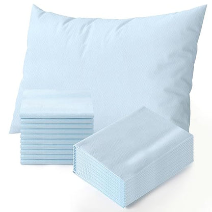JMU 100PCS Disposable Pillowcases Blue, 21" x 30",1 Ply Tissue 1 Ply Poly Film, Single Use Pillow Case for Hospitals Medical Supplies