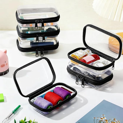 Sanwuta 6 Pcs Clear Hard Zipper Case Plastic Zipper Pouches Transparent Makeup Bag Pencil Case Pouches Toiletry Diaper Bag for Travel Toy Storage Organizer Bins(Black,5 x 3 x 2 Inch)