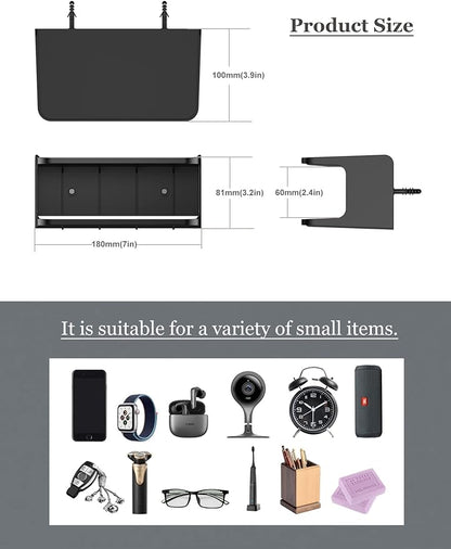 Bedside Wall Shelf Organizer Small Bedside Shelf Wall Mount for Bed Universal Stick on Wall Shelf Double Tray Holder for Storing Cellphone, Glasses, Keys, Camera, Alarm Clock (Black)