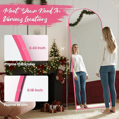 Anpark 28"x71"Arched Full Length Mirror, Full Body Mirror with Stand, Aluminum Frame for Bedroom & Hanging Leaning Modern Simple Home Decor Shatter-proorf Nano Glass Wall Living Room Cloakroom, Pink