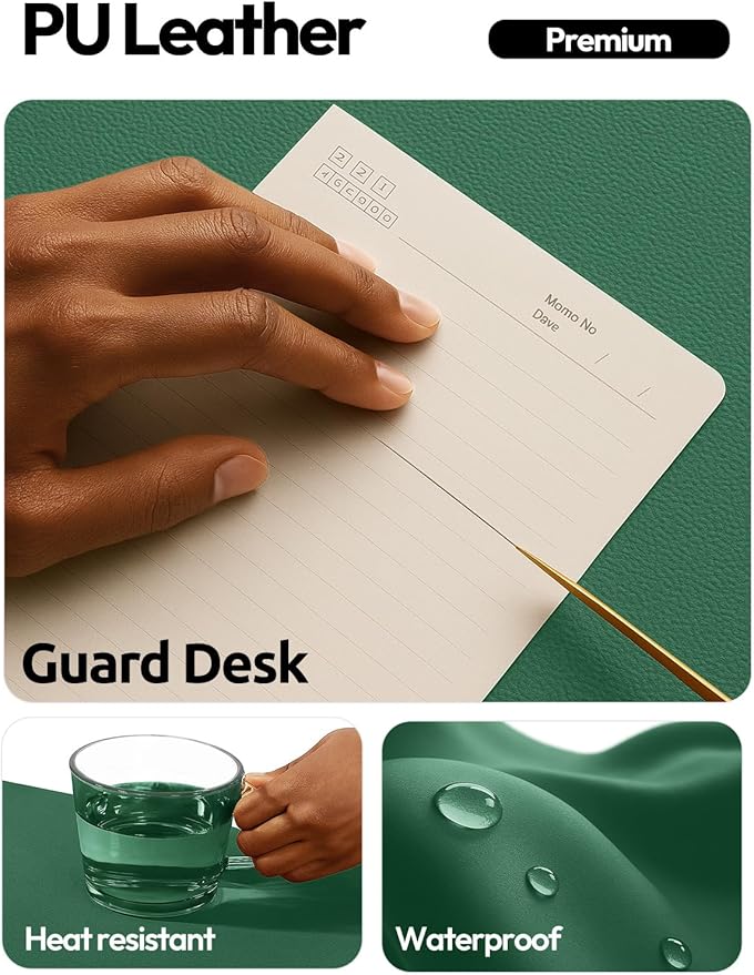 YSAGi Leather Desk Pad Protector, Office Desk Mat, Large Mouse Pad, Non-Slip PU Leather Desk Blotter, Laptop Desk Pad, Waterproof Desk Writing Pad for Office and Home (Jade Green, 31.5" x 15.8")