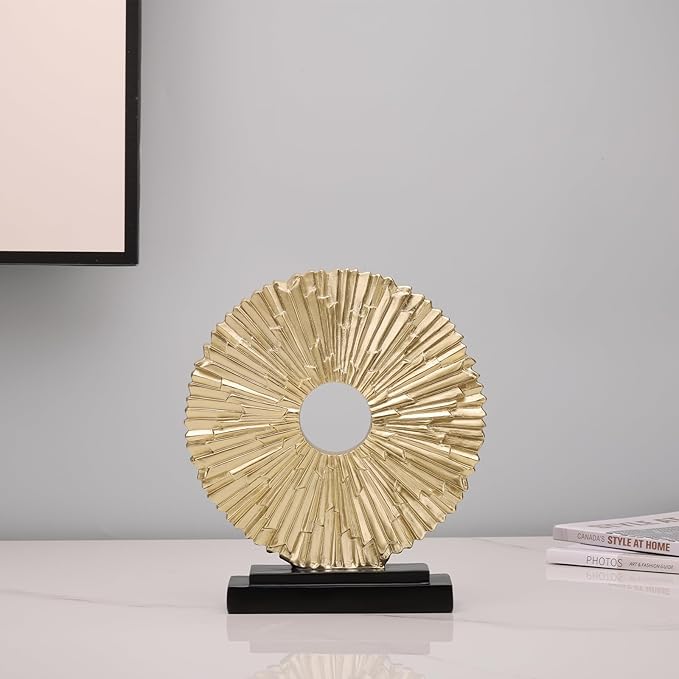 DOVDOV Gold Home Decor Sculpture, Unique Round line Statue, Modern Home Decor, Decorative Panel Statue Gold Decoration for Living Room TV Stand, Office, Bedroom, Dining Table Centerpiece.