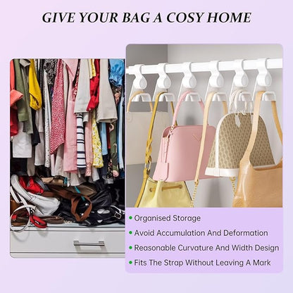 Acrylic Purse Hangers for Closet Organization | Multi-Purpose Durable Hooks for Handbags, Scarves, Hats & Belts (White, 6 Pack)