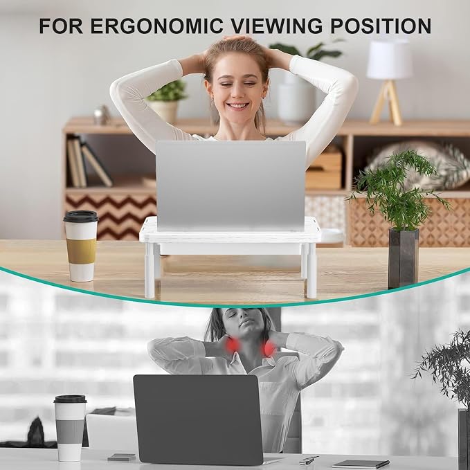 WALI Computer Monitor Stand with Storage, Desk Monitor Riser 3 Height Adjustable, Laptop Riser with Airflow Vents, Desk Organizer for Computer, Laptop, Printer (PTT002-M), 1 Pack, Marble