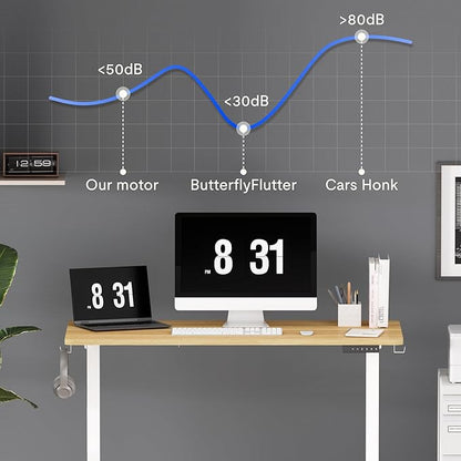 FLEXISPOT Standing Desk Electric Height Adjustable Desk with 55 x 24 Inch Splice Board, Home Office Computer Workstation, Maple Top + White Frame