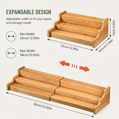 Expandable 3-Tier Bamboo Can Rack Organizer for Pantry, Adjustable Kitchen Cabinet Storage Shelf, Holds Up to 24 Cans, Natural Elegance