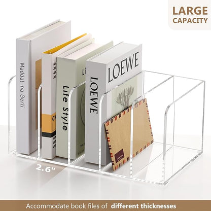 SANRUI Acrylic Magazine Holder Desk Organizer Workspace Sorters, Clear Bookend File Sorter Folder Rack For Home Office Accessories Organization Storage with 5 Vertical Compartments